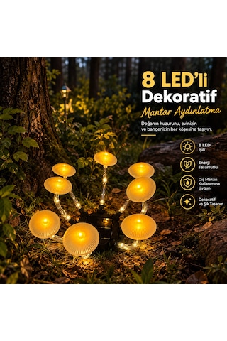 Güneş Enerjili Dekoratif Mantar Bahçe, Yol Aydınlatması & 8 Led Solar Aydınlatma Gün Işığı