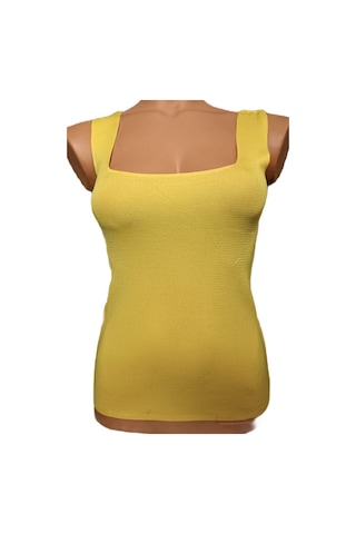 Pazarız Sarı Kare Yaka Atlet Triko Bluz Crop S / M / L Beden Uyumlu Sarı