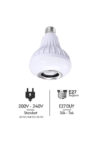Bluetooth Hoparlörlü Uzaktan Kumandalı Rgb Akıllı Led Ampul-16 Renk Lamba 1 Ad