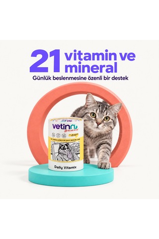 Daily Vitamix - Kedi Multi Vitamin Takviyesi, Bağışıklık Desteği, 21 Vitamin Ve Mineral, Günlük Kullanım, Toz Form, 150 Gram