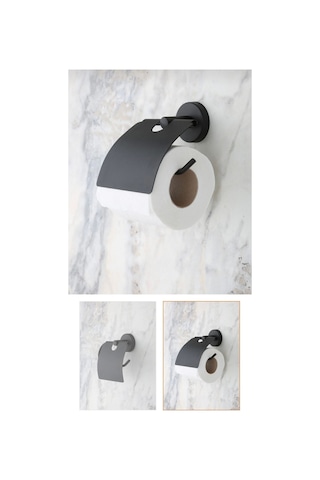 İsaoğlu Yapı Siyah Tuvalet Kağıtlığı Mat Siyah Banyo Kağıtlık Pirinç Malzeme Paslanmaz Siyah Aksesuar Siyah