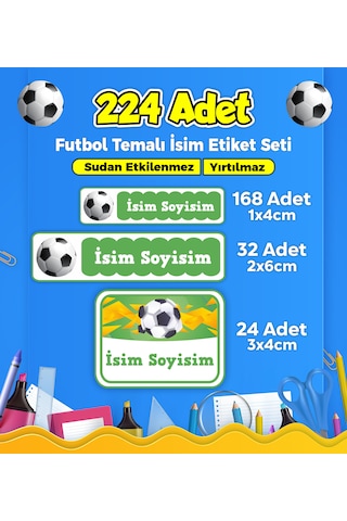 Futbol Temalı Okul Kreş Kişiye Özel İsim Etiket Seti - Model 34 Çok Renkli