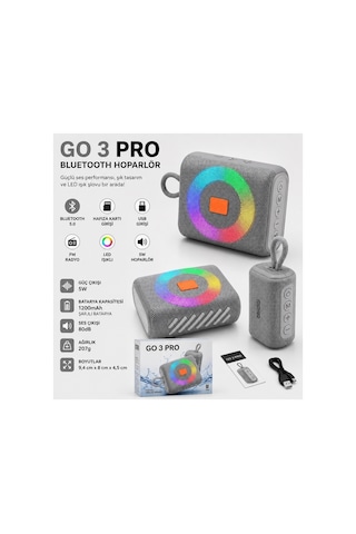 Go3 Pro 5w Bluetooth Speaker Rgb Led Işıklı Tws Özellikli Fm Radyo Sd Kart Usb Girişli Şarjlı Taşınabilir Hoparlör