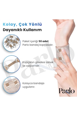 Parlo Yedek Elastik Bandaj Kopçası 50 Li Set Metal Klipsli Esnek Bandaj Sabitleme Aparatı