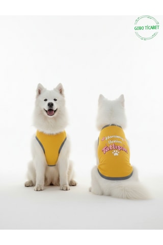 Sarı Hanimiş Benim Tatlışım Baskılı Kedi Ve Köpek Kıyafeti Tişörtü Elbisesi Large/l/beden 3