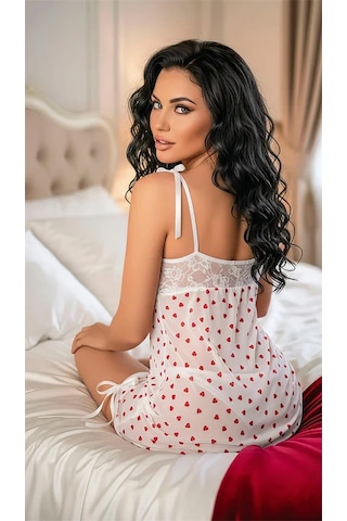 Ang Butik Kadın Beyaz Dantel İşlemeli Desenli Tül Gecelik