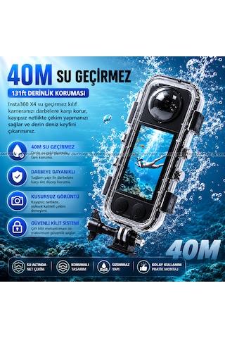 Insta 360 X4 Uyumlu Su Geçirmez Kılıf Şeffaf