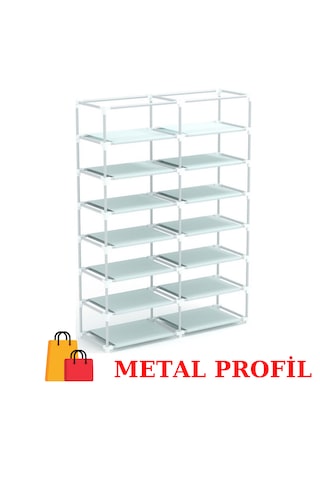 Beyazpazar Metal Profil 2 Bölmeli 14 Raflı Yeni Bez Dolap Bej