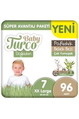 Baby Turco Doğadan Süper Avantaj Paketi Pofuduk Bebek Bezi 7 Numara Xxlarge 96 Adet