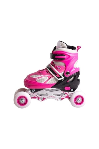 Çocuk Pateni 1. Seri 2+2 Ayarlanabilir Ön Tekerleği Işıklı Metal Alıştırma Pateni Freeride / Street Pembe