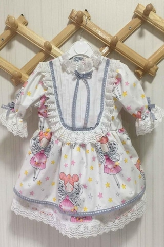 Dantel Detaylı Peri Kız Desenli Kız Çocuk Bebek Tasarım Elbise 001