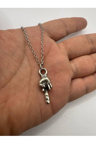 Orta Parmak İşaretli Unisex Metal Kolye Provokatif Tasarım 60 Cm Zincir Çok renkli