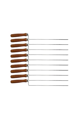 Cağ Kebap Şişi Paslanmaz Çelik Ve Ahşap Saplı 10'lu - 36 Cm