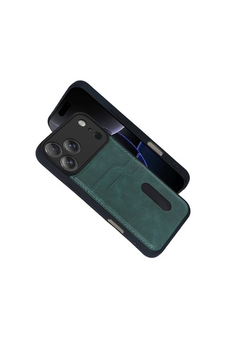 Apple Apple iPhone Uyumlu 17 Pro Max Sara Kartvizitli Deri Kılıf - Yeşil