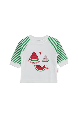 Nova Baby Karpuz Kokulu Renglan Kol 1-9 Ay Sweatshirt - Ekru