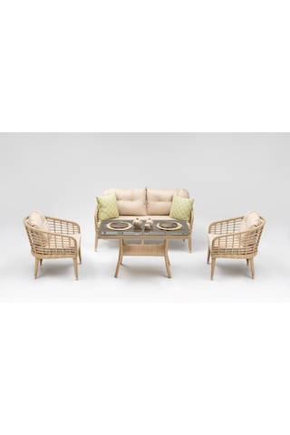 Rodos Rattan Mini 2'li Oturma Grubu Cappuccino