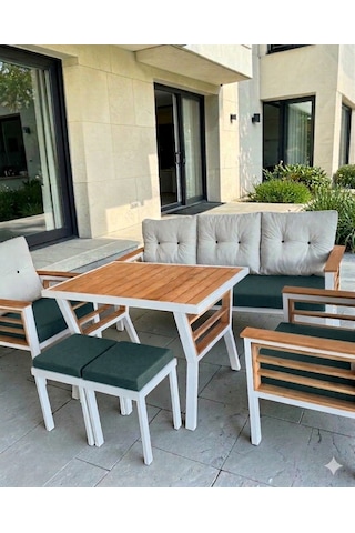 Olivia Metal Bahçe Balkon Teras Koltuk Takımı 3+1+1+masa+2 Adet Puf Çok Renkli