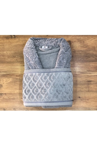 Royam 2 Parça %100 Pamuklu Kısmı Kadife Tek Kişilik Bornoz Seti Gri