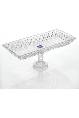 Kafes Model El Yapımı Ayaklı Cam Sunumluk - Dikdörtgen Şeffaf Dekoratif Servis Ve Meyve Tabağı 39x15 Cm 15cm