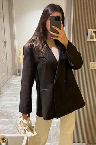Kadın Oversize Kruvaze Blazer Ceket Uzun Kollu, Şık Ve Günlük Klasik Ceket-lacivert - L Kahverengi