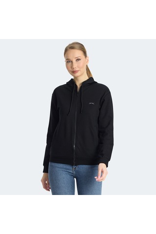 Slazenger KINET Kadın Fermuarlı Kapüşonlu Cepli Siyah Sweatshirt