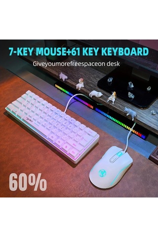 Techbloom V700+a869 White 61 Tuş Rgb Aydınlatmalı Mini Kablolu Oyun Klavyesi Ve Ergonomik Fare Seti Ofis Ve Oyun Kullanımı İçin Diğer
