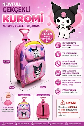 Newfull Çekçekli Kuromi Kız Anaokul Sırt Çantası-açık Pembe