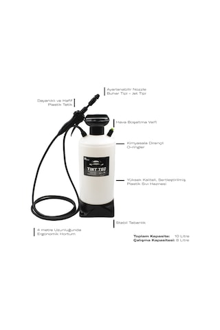 Epoca TINT TEC 10 PPF Folyo Cam Filmi Uygulamaları İçin Basınçlı Pompa 10 Litre - Siyah/Beyaz