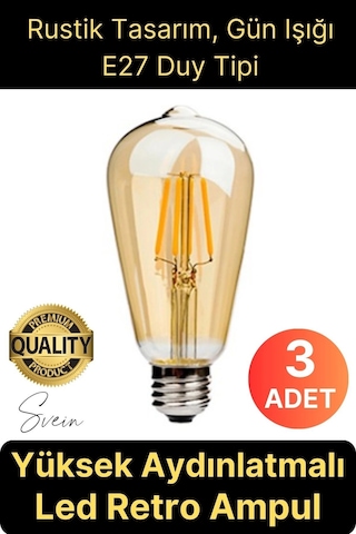 Cata 3 Adet Vintage Spiral Filament Rustik Retro Akkor Led Ampul Yüksek Işıklandırma Lamba Gün Işığı Çok Renkli