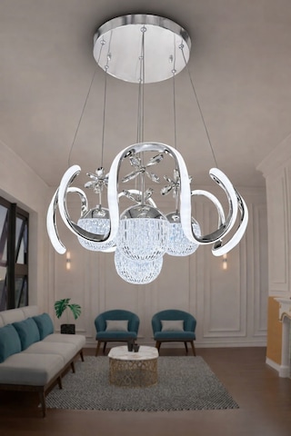 Arya Xl Kristal Cam 4 Top Modern Sarkıt Led Avize Krom