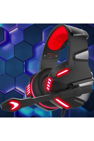 Hombey V3 Kablolu Oyun Kulaklığı 50mm Hoparlör Otomatik Gürültü Engelleme Ayarlanabilir Mikrofon Usb+3.5mm Siyah-kırmızı