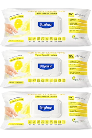 Deep Fresh Yüzey Temizlik Havlusu 100 Lü Limon-sirke-karbonat X 3 Adet beyaz