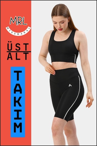 Kadın Siyah Takım Alt-üst Kısa Şort-tayt Ve Pedli Sporcu Büstiyer 2li Set Beyaz Biyeli Siyah Beyaz