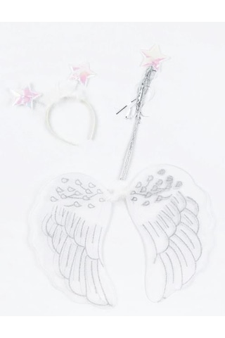 Parti Kostümü Melek Kanadı Beyaz Simli Taç-kanat-asa Set