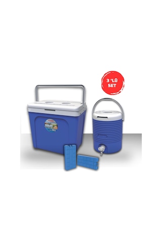 Buzluk Termos Set-25 Lt Buzluk Termos Eps 1066 Coolerbox +6.5 Lt Erciyes Piknik Termos 1403 Cooler Jug +2 Adet K-250 Buz Aküsü Mavi