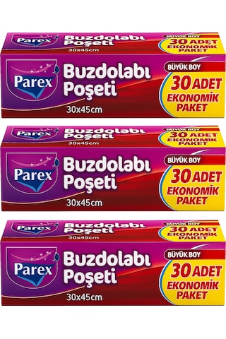 30 Lu Buzdolabı Poşeti Büyük Boy 30 X 45 Cm Üçlü Paket