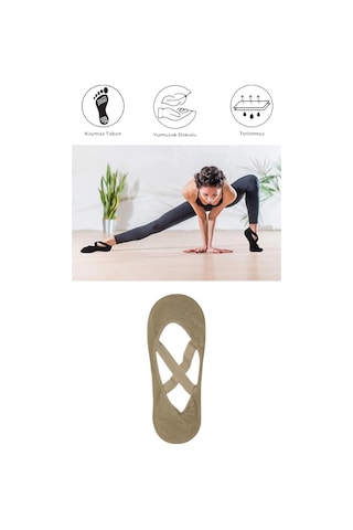 1 Adet Kadın Kaydırmaz Tabanlı Yoga Pilates Fitness Dans Ve Spor Çorabı Bej