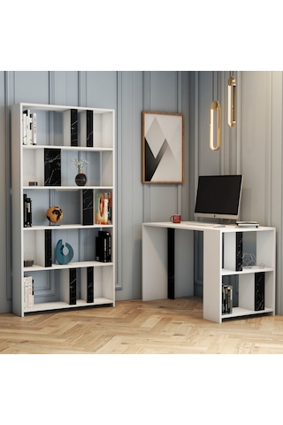 Variant Lima Çalışma Masası Ve Kitaplık Takımı - Beyaz / Siyah Me Beyaz