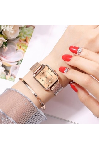 Novahub Gold Line Gümüş Kuvars Kadın Saatler, Japonya Hareketi, Yeşil Kadran, Kare Kasa, Moda Kol Saati Gümüş