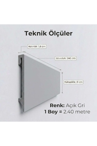 Espumo Kompozit Süpürgelik 8 cm Açık Gri | Suya Dayanıklı Parke Duvar Süpürgelik 2,40 m ESP202