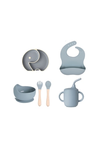 Jianfan Kapaklı Renkli Silikon Bebek Mama Tabağı Seti Bölmeli Koyu Mavi Koyu Mavi