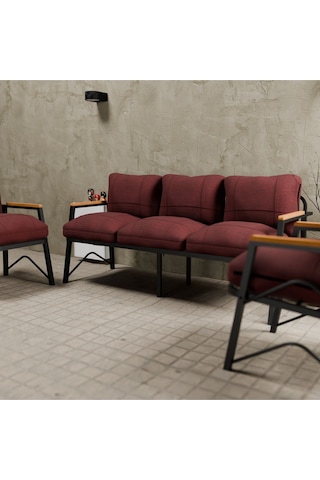 Mb Garden Furnıture Simetri Model, Balkon, Bahçe, Cafe, Metal Koltuk Takımı, Bahçe Takımı , Çay Seti, 3+1+1 Takım Bordo