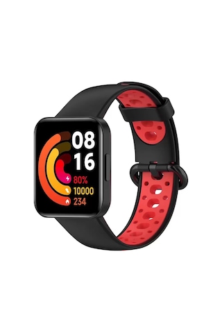 Xiaomi Redmi Watch 2 Spor Delikli Kordon - Siyah-kırmızı Ahşap