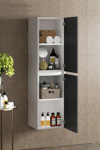 Yıldız 35 130 Cm Beyaz-antrasit Gri Mat Mdf Asma Banyo Boy Dolabı Beyaz - Antrasit