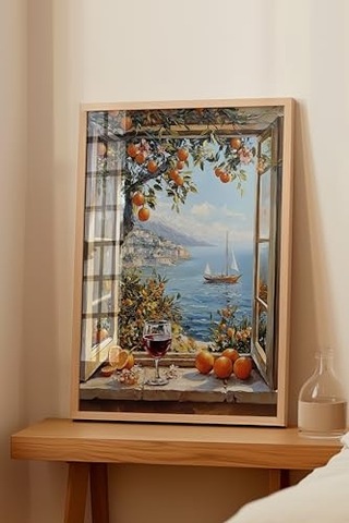 Zestia Ahşap Çerçeveli Tablo, Sonbaharda Deniz Manzarası, Salon Dekoru Poster No: 110872 70 X 100