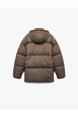 Koton Uzun Kollu Fermuarlı Kapüşonlu Anorak Oversize Şişme Mont Antrasit 6wak00157ew