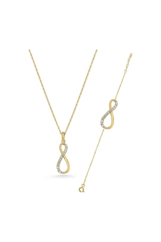 Brezza Lusso Jewelry Infinite Glow Altın Kaplama Kadın Kolye Bileklik Seti Sarı