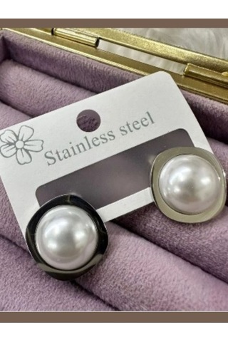 Büyük Beyaz Kristal Taşlı Çelik Küpe Gümüş