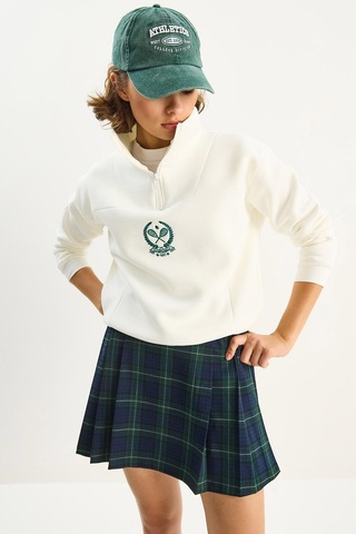 Shade Kadın Dik Yaka Yarım Fermuarlı İçi Polarlı Crop Sweatshirt 1808 60283713 - Beyaz