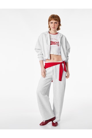Koton Şardonlu Uzun Kollu Kapüşonlu Arkası Baskılı Fermuarlı Sweatshirt Kar Melanj 6sal10635ık Gri Melanj